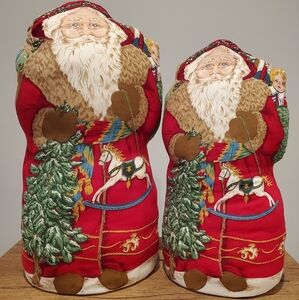 Vintage Set Cranston Cut & Sew Father Christmas Santa Claus Stuffed Decor Signed